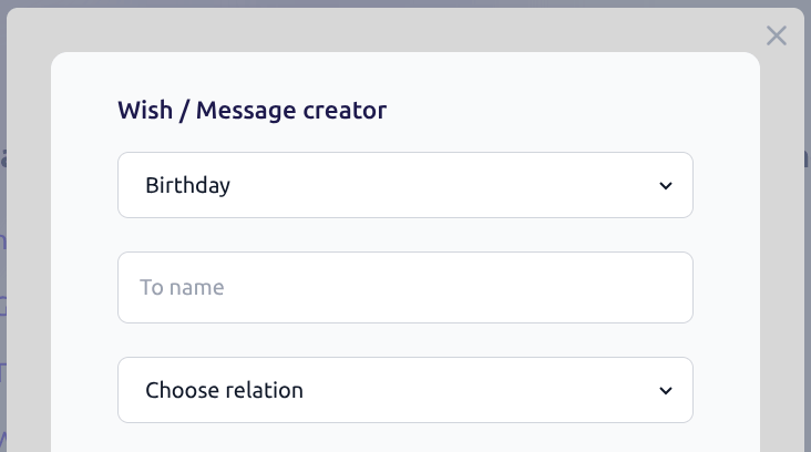 select message occasion, their name, their relation